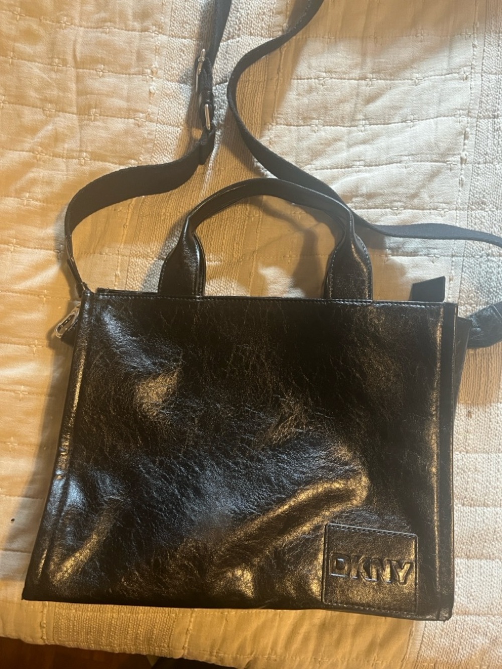 DKNY Black faux Leather Crossbody Tote with Top Handles